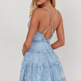 Laney Low Back Cami Strap Dress Lace Blue