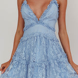 Laney Low Back Cami Strap Dress Lace Blue