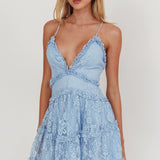 Laney Low Back Cami Strap Dress Lace Blue