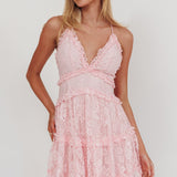 Laney Low Back Cami Strap Dress Lace Pink