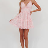 Laney Low Back Cami Strap Dress Lace Pink
