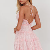 Laney Low Back Cami Strap Dress Lace Pink