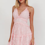 Laney Low Back Cami Strap Dress Lace Pink
