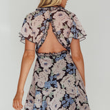 Laney Angel Sleeve Ruffle Dress Floral Blue
