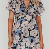 Laney Angel Sleeve Ruffle Dress Floral Blue