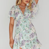 Laney Angel Sleeve Ruffle Dress Floral White