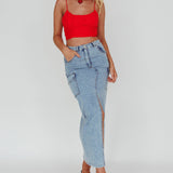 Linka Cami Strap Crop Top Red