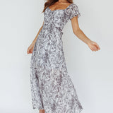 Linka Off-Shoulder Tie Back Midi Dress Printed Grey