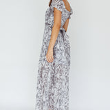 Linka Off-Shoulder Tie Back Midi Dress Printed Grey