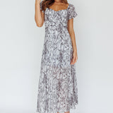 Linka Off-Shoulder Tie Back Midi Dress Printed Grey