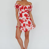 Linka Puff Sleeve Waist Tie Dress Floral Red