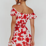 Linka Puff Sleeve Waist Tie Dress Floral Red