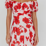 Linka Puff Sleeve Waist Tie Dress Floral Red