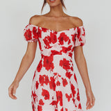 Linka Puff Sleeve Waist Tie Dress Floral Red
