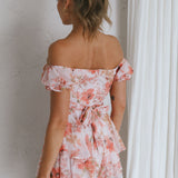 Linka Off-Shoulder Tie Back Romper Floral Pink