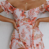 Linka Off-Shoulder Tie Back Romper Floral Pink