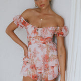 Linka Off-Shoulder Tie Back Romper Floral Pink