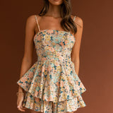 Alexandria Square Neckline Tie Back Romper Vintage Floral Yellow
