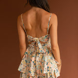 Alexandria Square Neckline Tie Back Romper Vintage Floral Yellow