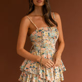 Alexandria Square Neckline Tie Back Romper Vintage Floral Yellow