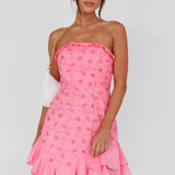 Cece Embroidered Bandeau Dress Hot Pink