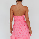 Cece Embroidered Bandeau Dress Hot Pink