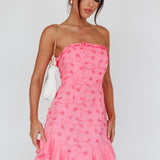 Cece Embroidered Bandeau Dress Hot Pink