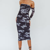 Cece Off-Shoulder Midi Dress Floral Black