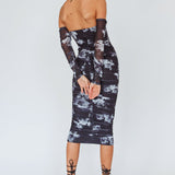 Cece Off-Shoulder Midi Dress Floral Black