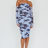 Cece Off-Shoulder Midi Dress Floral Blue