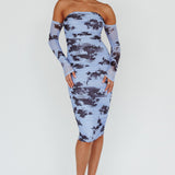 Cece Off-Shoulder Midi Dress Floral Blue