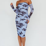 Cece Off-Shoulder Midi Dress Floral Blue