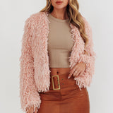 Montana Long Pile Faux Fur Jacket Blush
