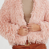 Montana Long Pile Faux Fur Jacket Blush