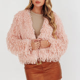 Montana Long Pile Faux Fur Jacket Blush