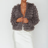Montana Shaggy Faux Fur Coat Grey
