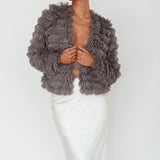 Montana Shaggy Faux Fur Coat Grey