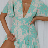Estelle Angel Sleeve Dress Floral Aqua