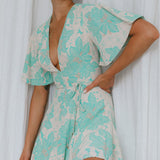 Estelle Angel Sleeve Dress Floral Aqua