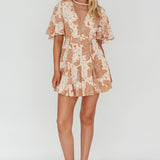 Estelle Angel Sleeve Dress Floral Brown