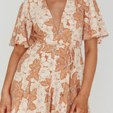 Estelle Angel Sleeve Dress Floral Brown