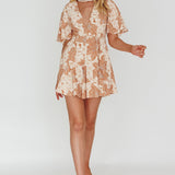 Estelle Angel Sleeve Dress Floral Brown