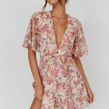 Estelle Angel Sleeve Dress Lily Print Yellow
