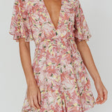 Estelle Angel Sleeve Dress Lily Print Yellow