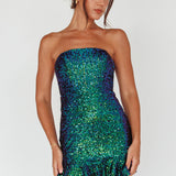 Zoey Strapless Sequin Mini Dress Black/Green