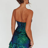 Zoey Strapless Sequin Mini Dress Black/Green