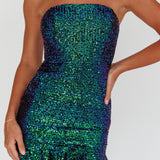 Zoey Strapless Sequin Mini Dress Black/Green
