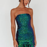 Zoey Strapless Sequin Mini Dress Black/Green