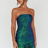 Zoey Strapless Sequin Mini Dress Black/Green