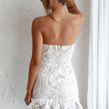 Zoey Lace Embroidery Strapless Mini Dress White